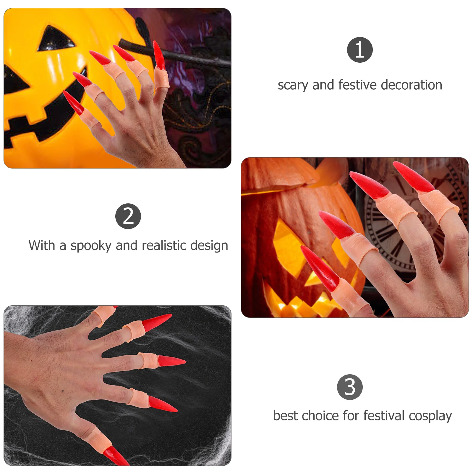 20 Pcs Finger Cots Fake Fingers Nail Paw Props Zombie Nails Cover Halloween Plastic Man Costumes