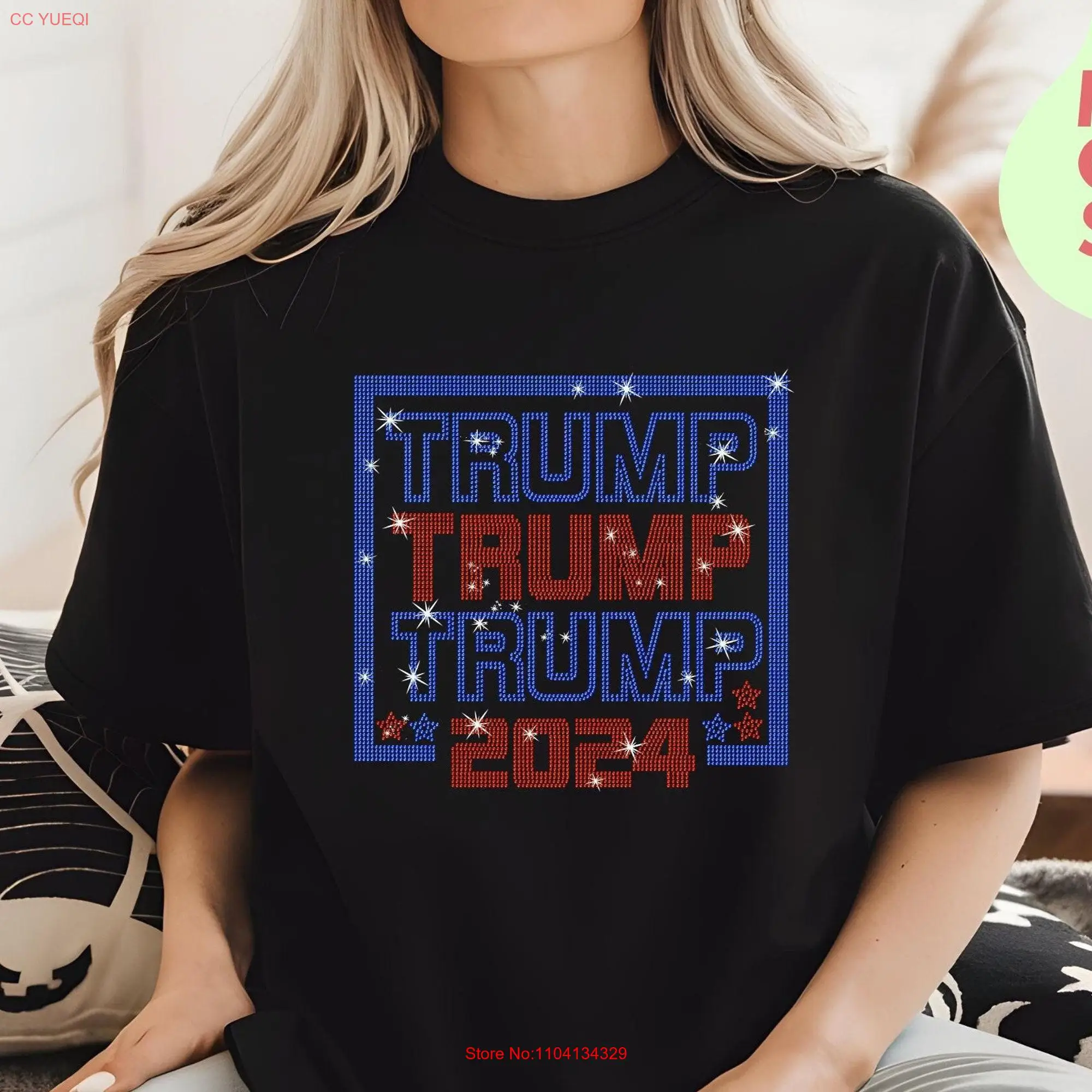 Trump 2024 T Shirt Republican Election Political Rhinestone Voting MAGA Lady long or short sleeves