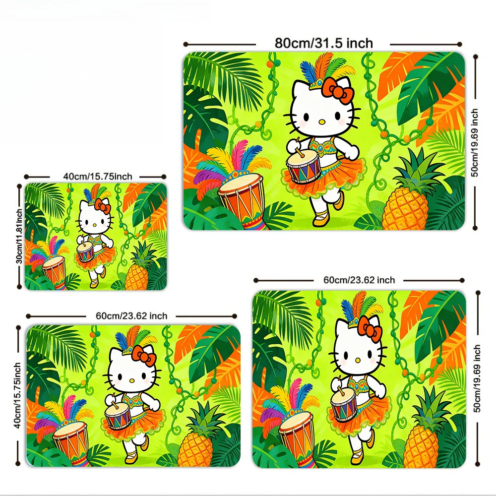 Tapete para secar platos con diseño de tambor de samba de Hello Kitty para el carnaval brasileño, base de goma antideslizante, superficie de tela lavable