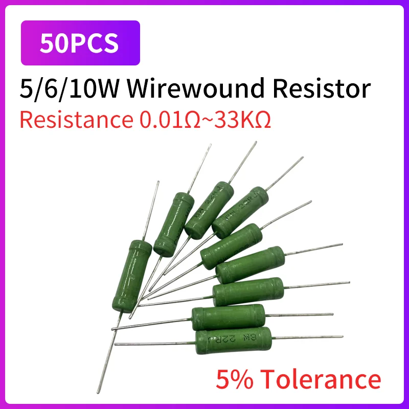 50 Uds RX21 resistencia enrollada de alambre 5W 6W 10W 5 por ciento 0,1Ω-33KΩ 3 4,7 10 22 27 47 100 120 220 270 330 360 510 1K 10K 12K 15K Ohm