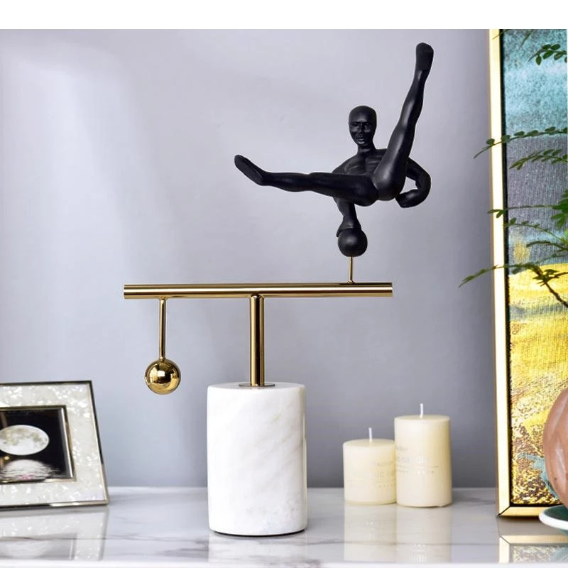 Gymnastic Sportsman Figures Sculpture Alloy Crafts Marble Base Desk Decoration Character Statue Abstract Ornaments Modern Decor