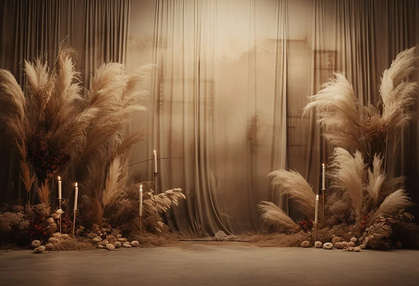 Mehofond Boho Curtain Backdrops Pampas Grass for Newborn Birthday Party Maternity Portrait Background Photography Photo Studio