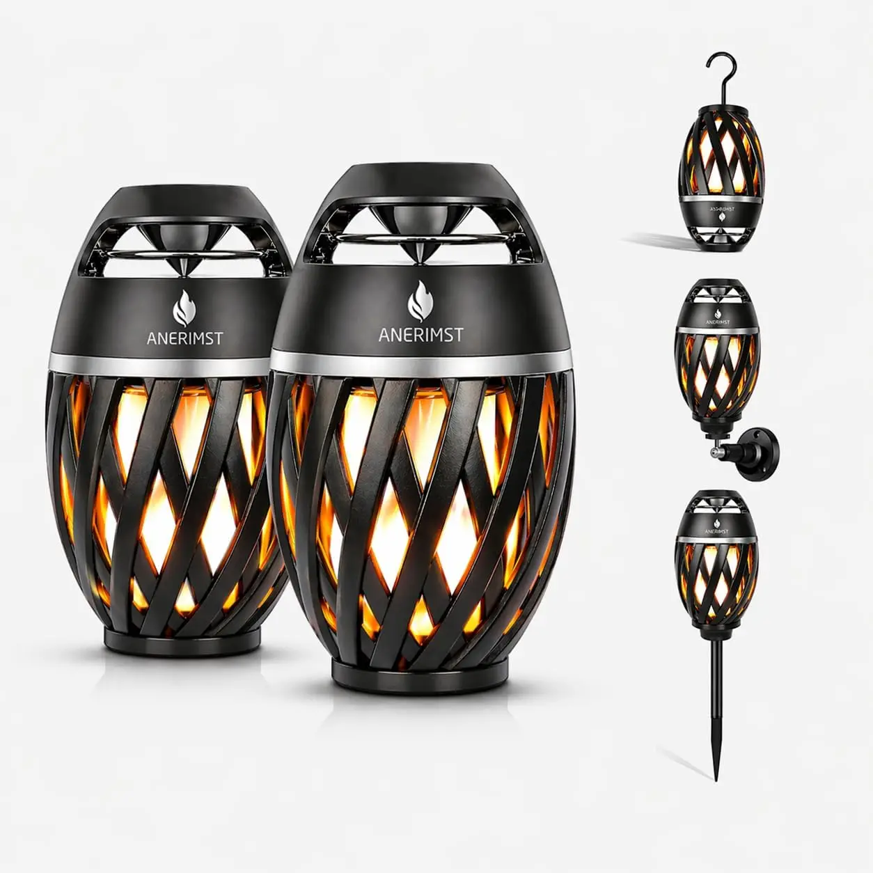 

Outdoor Bluetooth Speakers with LED Torch, 24H Playtime, 2 Pack Black