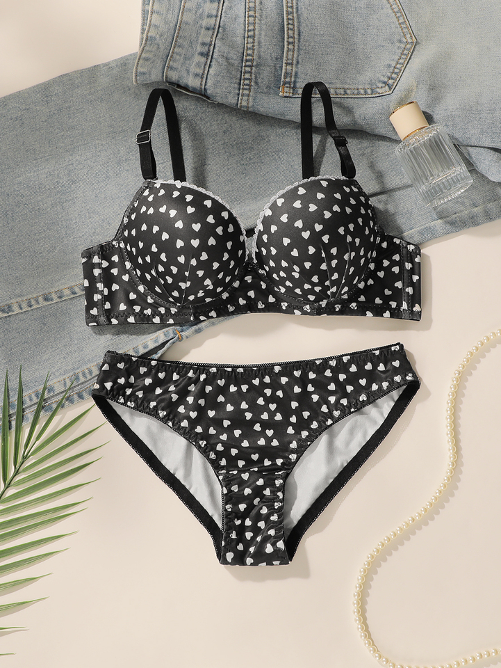  Sexy Lingerie Set Push Up Bra with Steel Ring Printed Panty Set for Women Daily Wear Comfort Bra Underwear Fashion Lingerie 