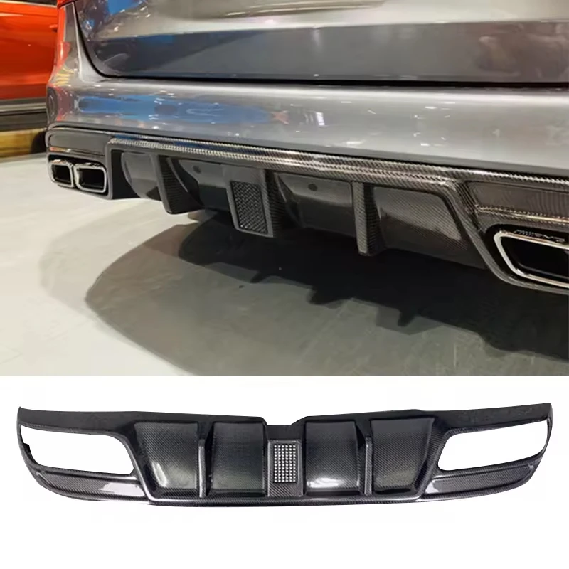 W205 Carbon Fibre Fiber BodyKit Rear Diffuser Lip With LED Light Fit For Mercedes Benz C Class W205 4-Door 2015-2021