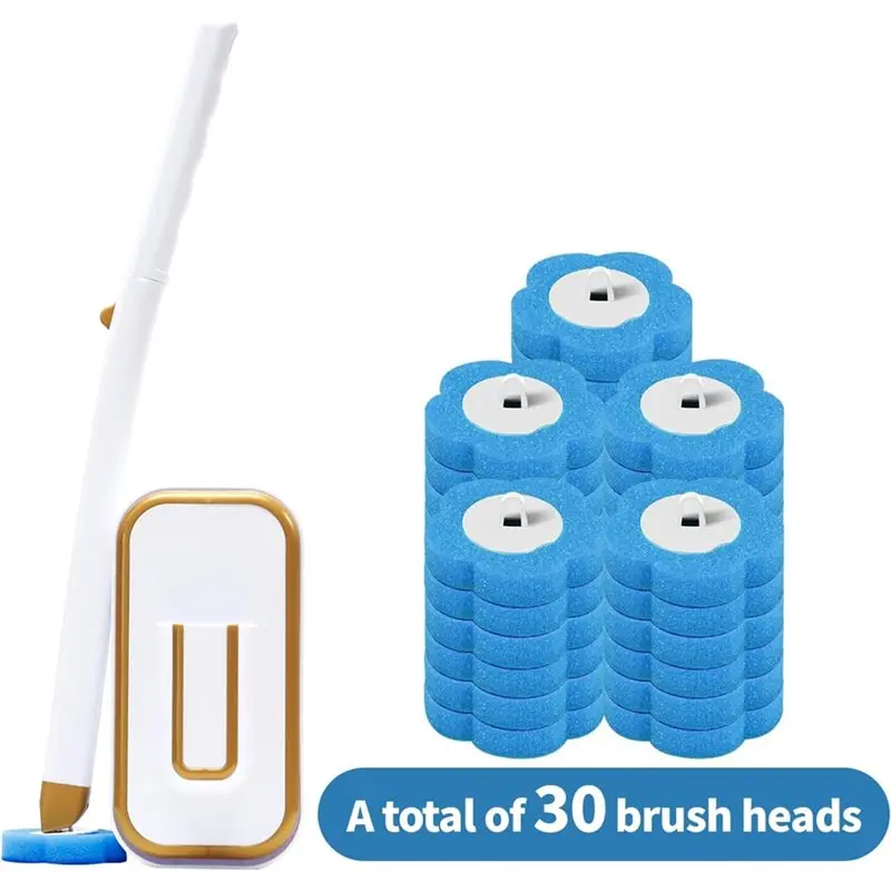 AB08-Disposable Head Toilet Brush Kit With Holder& 30 Refills For Bathroom, RV, Tub- For Easy Replacement Cleaning System