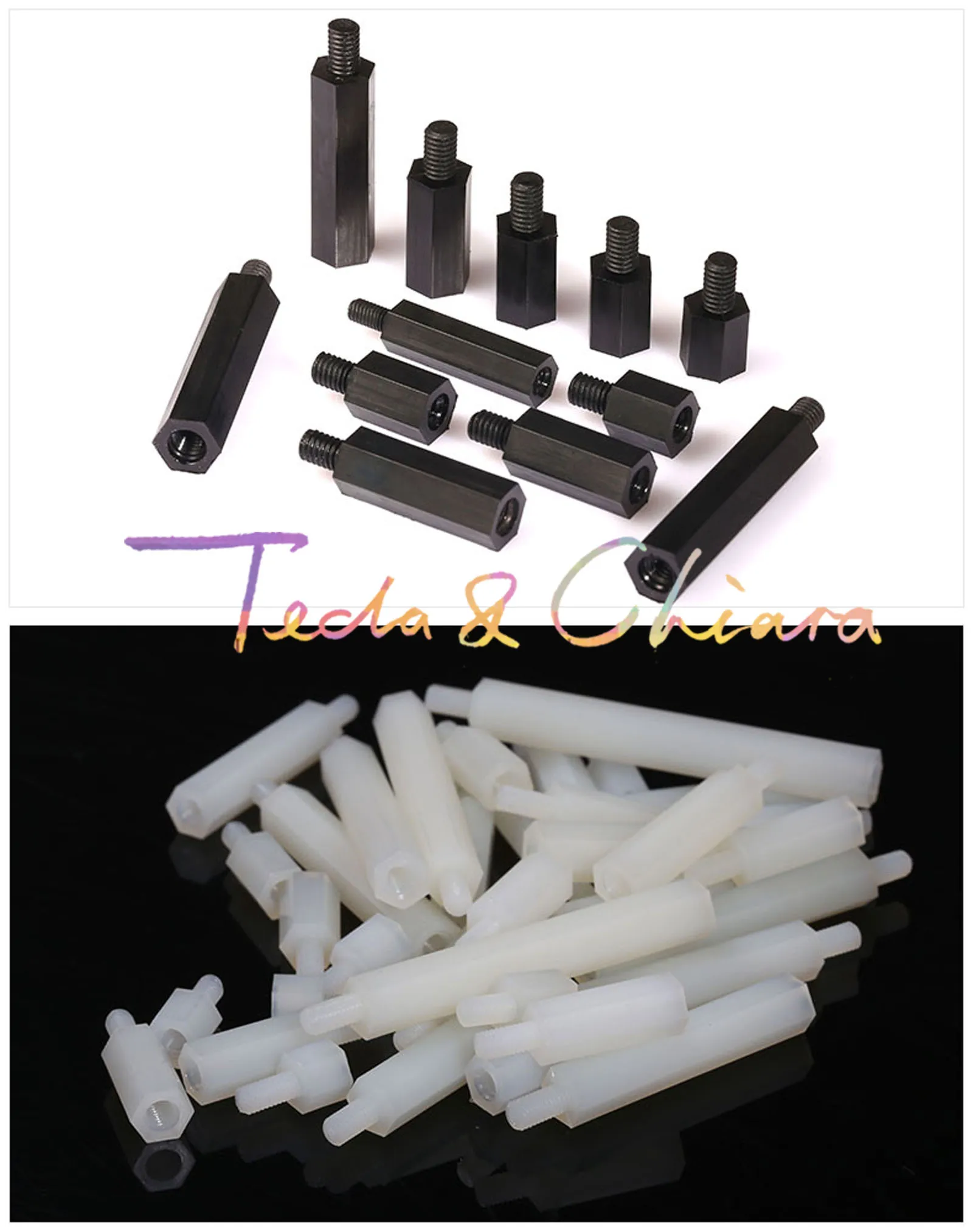 10Pcs M4 x 40mm + 6mm White Black Plastic Nylon Plastic Standoff Hex Column Support Male-Female Spacer Phillips Head Screw *