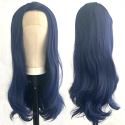 Vogue Königin Dark Blau Synthetische Perücke Natürliche Welle Volle Maschine Gemacht Perücke Hitze Beständig Faser Mittleren Teil Tägliche Tragen Für frauen