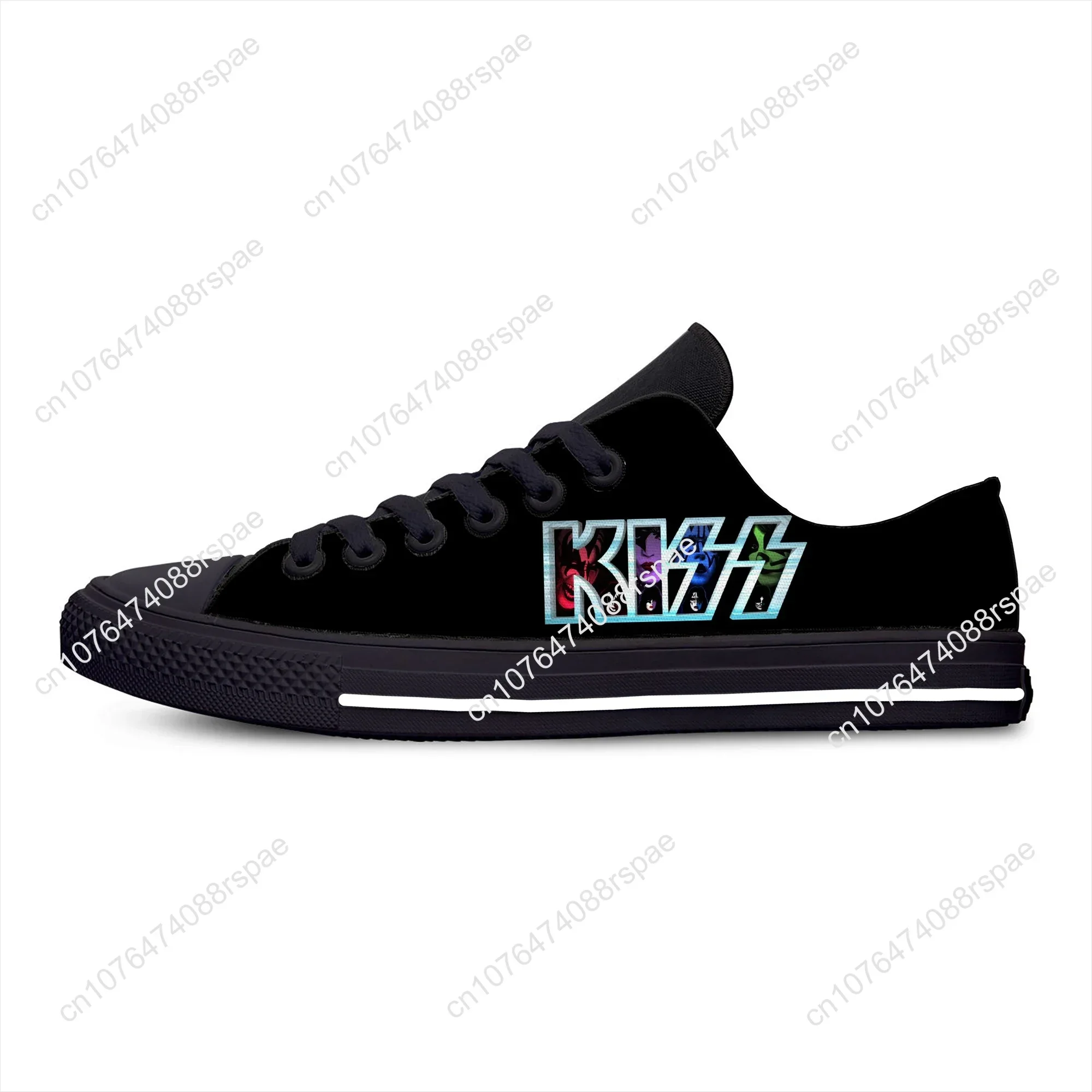 Hot rock band beijo heavy metal moda engraçado casual sapatos de pano baixo superior respirável leve tênis impressão 3d para homens