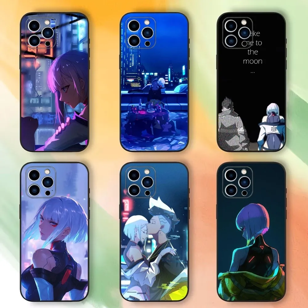 C-Cyberpunk E-Edgerunners Phone Case For iPhone 16,15,14,13,12,11 Plus,Pro Max,XS,X,XR,SE,Mini,8,7，Soft Silicone Black Cover