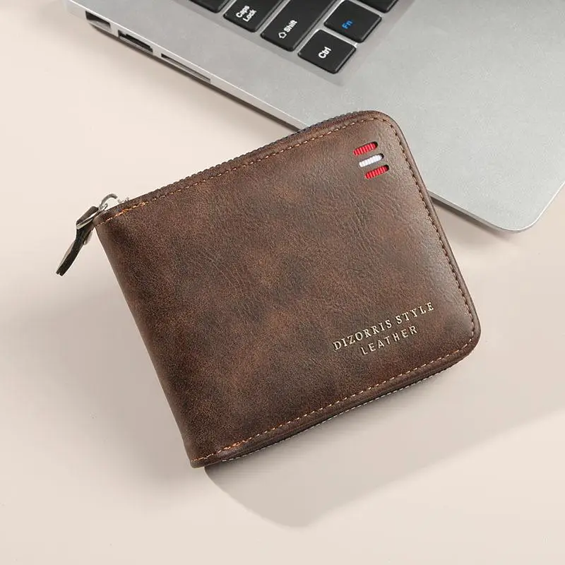 

AS7809 Men's Wallet Short 2025 New Solid Color Youth Simple Triple Folding Wallet Multifunctional Student Zipper Change Bag