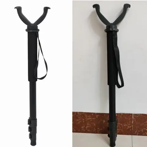 알루미늄 사냥 슈팅 액세서리 V 모양의 회전 멍에 모노 포드 텔레스코픽 슈팅 스틱 어깨 끈이있는 사냥 스틱