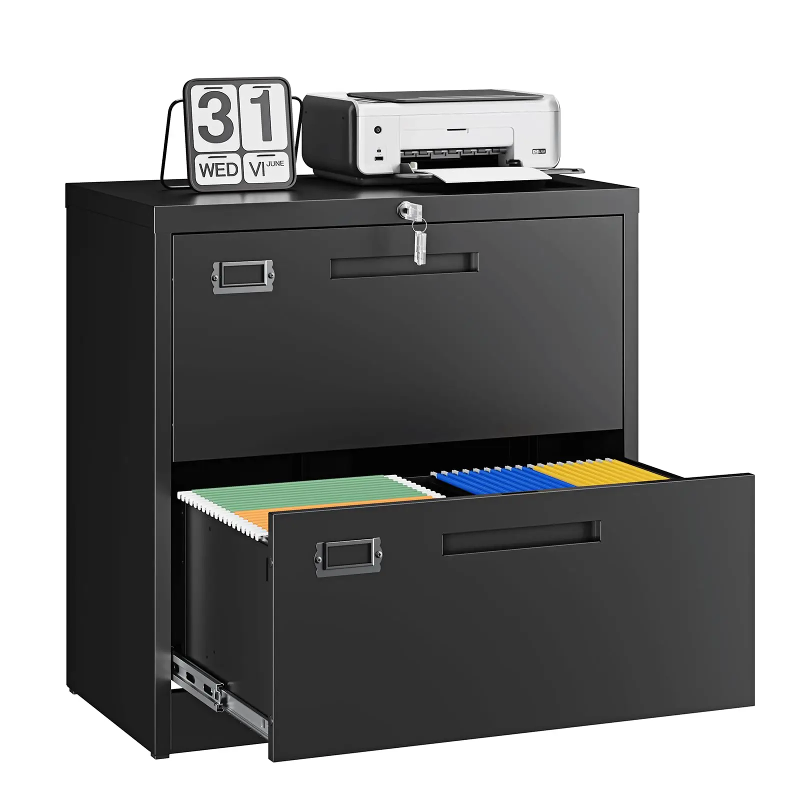 2 Drawer File Cabinet with Lock,Metal Lateral Filing Cabinet for Home Office,Hanging Letter/Legal/A4 Size (Black