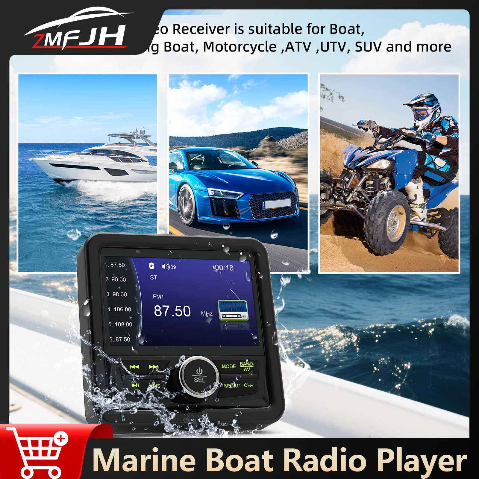 

Marine Boat MP5 Radio Stereo Player Marine Audio Bluetooth-compatible Digital Media Audio For RV ATV UTV SPA Speaker Accessories