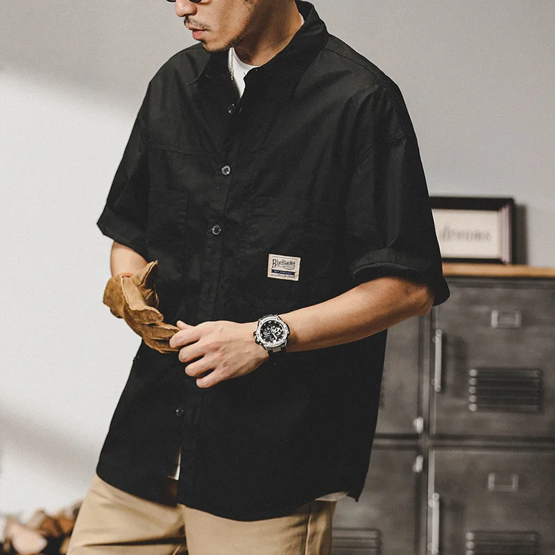 Men's Retro Short Sleeve Shirts Cotton Shirt Japanese Casual Loose Fit Thin Breathable Plus Size Shirts for Men Summer Workwear