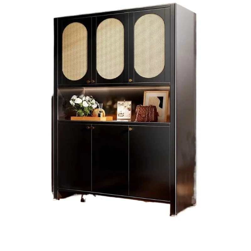

Light luxury shoe cabinet household entrance integrated against the wall living room partition metal rattan entrance storage