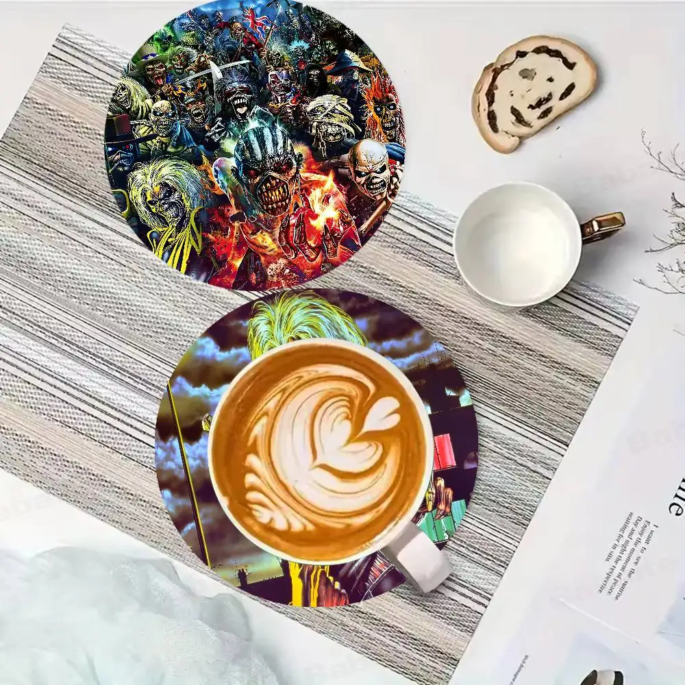 

Irons Maidens Printed Coasters Suitable for Daily Family Party Decoration, Office, Non-Slip Wooden Coasters