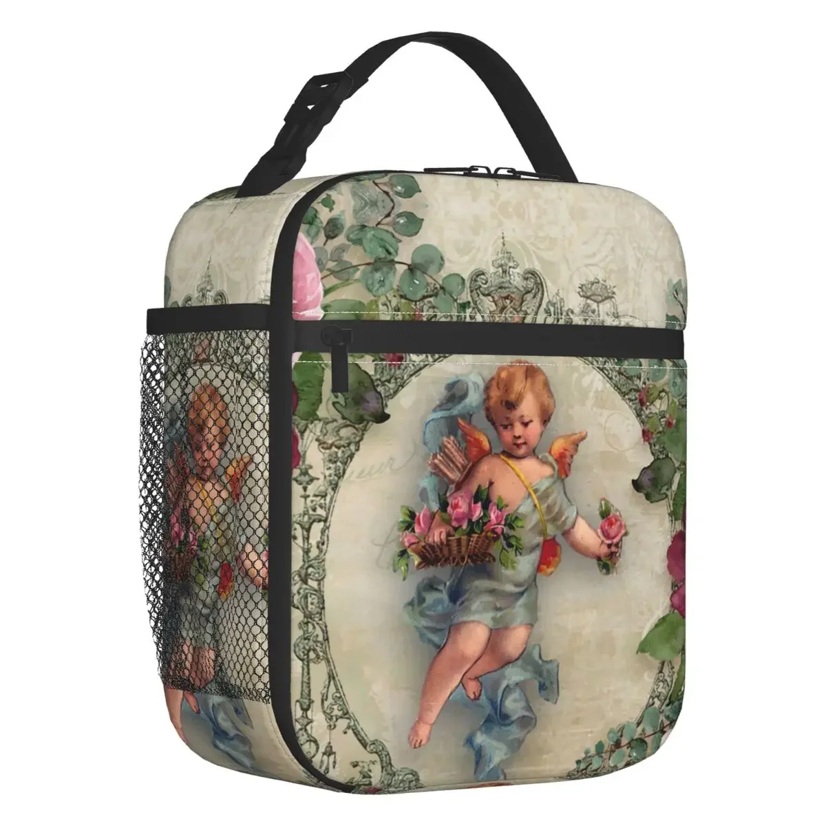 Custom Vintage Rose Victorian Angel Lunch Bag Men Women Cooler Warm Insulated Lunch Box for Children School