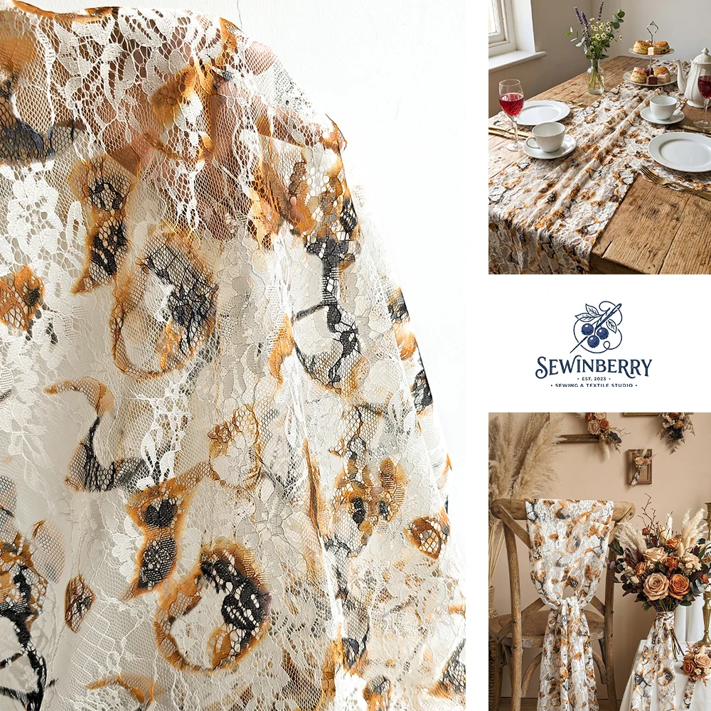 

Vintage-style scorched tulle rock-style lace fabric hand-dyed distressed sewing fabric DIY sewing supplies 50x150cm
