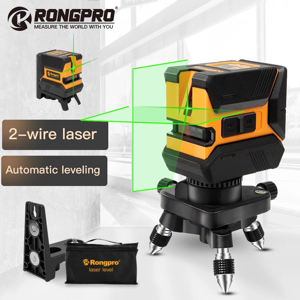 

2-линейный лазерный уровень RONGPRO, самонивелирующийся зеленый и красный луч, горизонтальный и вертикальный поперечный луч с магнитной базой, конструкция 360