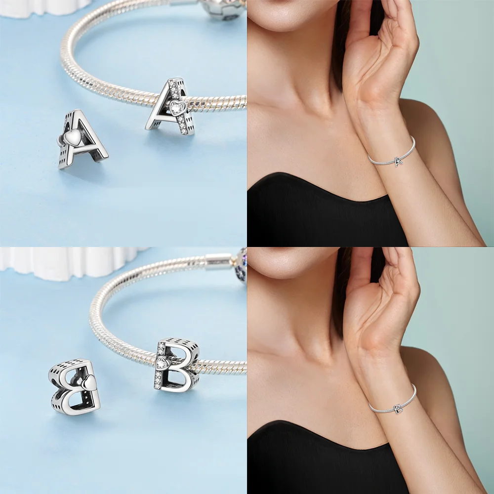 925 Sterling Silver Letter Series Beads Charms fit Bracelets and Necklaces Dangle Pendants Fine Jewelry for Women Girls