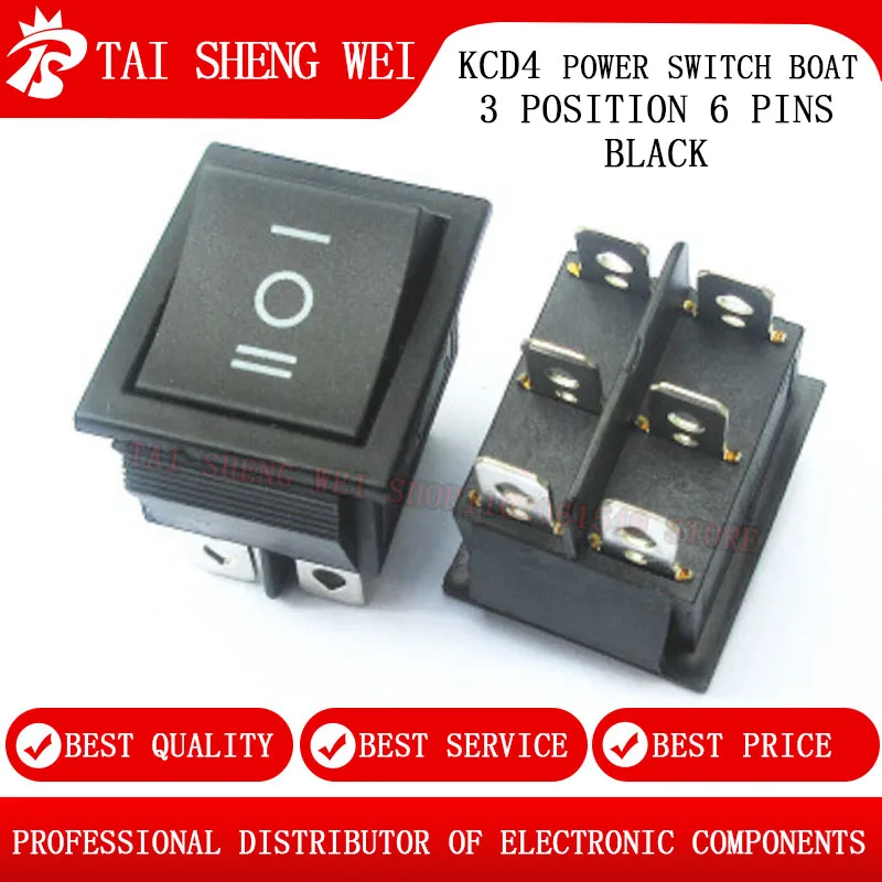 

1pcs KCD4 DIY Rocker Switch Power Switch Boat 3 Position 6Pins Button Latching with Lamp Light 16A 250VAC/ 20A 125VAC On-Off-on