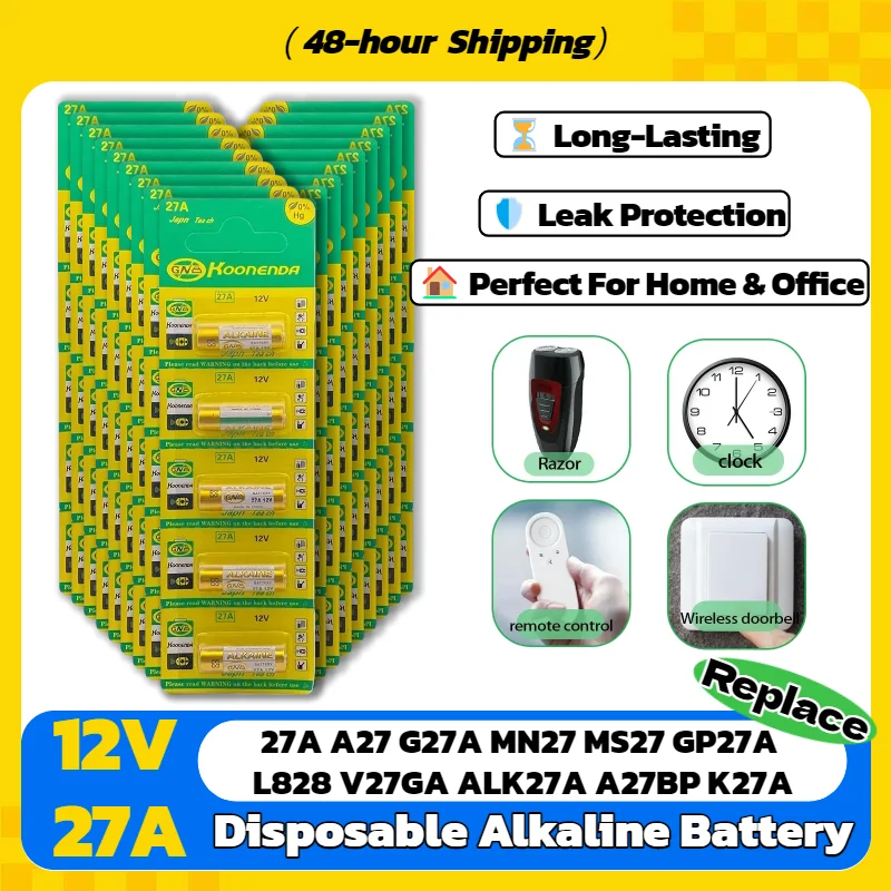 بطارية قلوية ممتازة A27 27A 12V تدوم طويلاً ومقاومة للتسرب لجرس الباب وجهاز التحكم عن بعد واللعبة MN27 MS27 GP27A #1