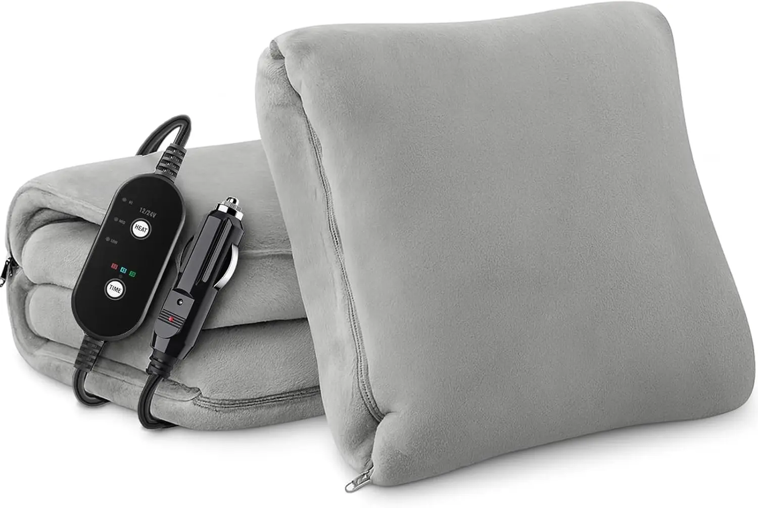

12/24V Portable Car Heated Blanket, 3 Heating Levels, Machine Washable Flannel Travel Blanket for Camping, Grey