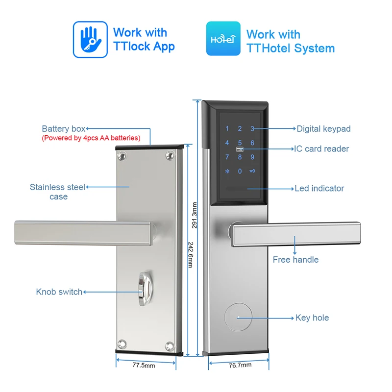 TTlock/ TThotel/ TTrenting Bluetooth Smart Card Digital Keypad Code Password Keyless Door Lock Electronic