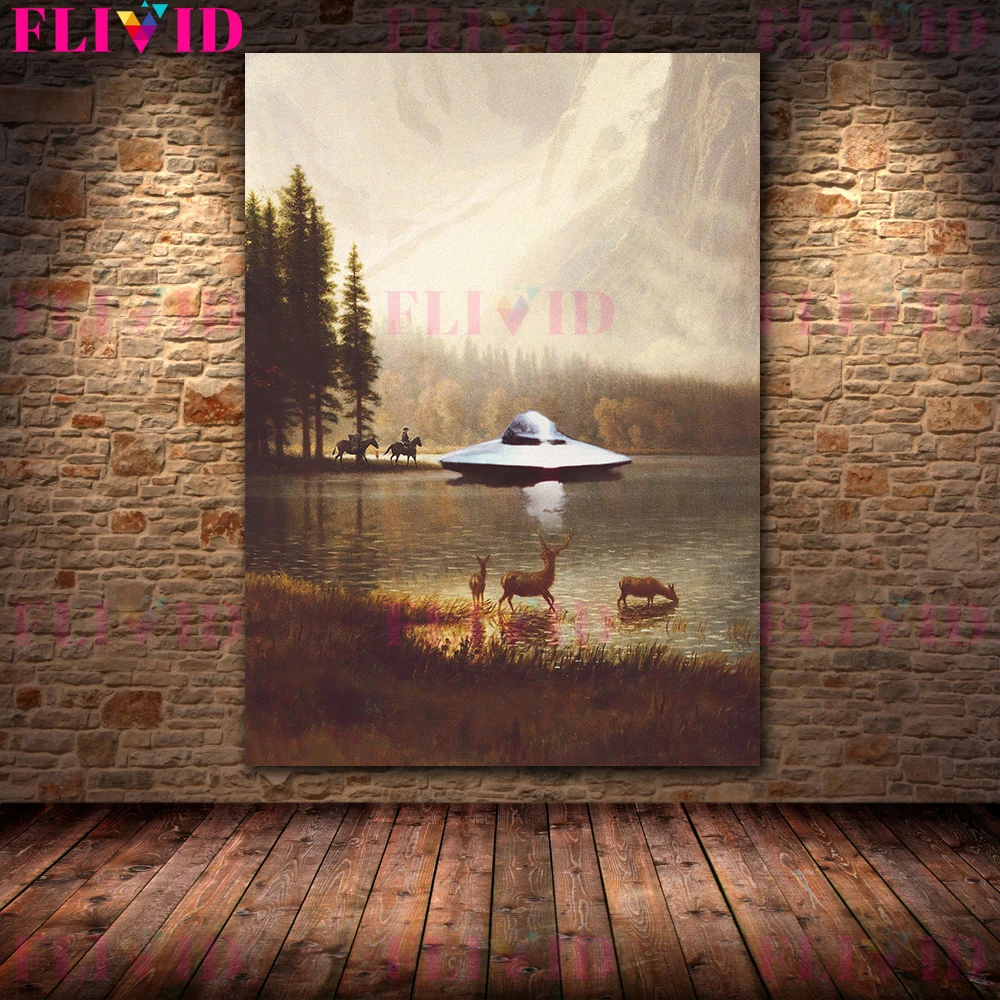 Aliens Visiting Earth Surreal Photographic Art Poster Print UFO,Mysterious Contact Between Aliens & Earth,Wall Art Canvas Print