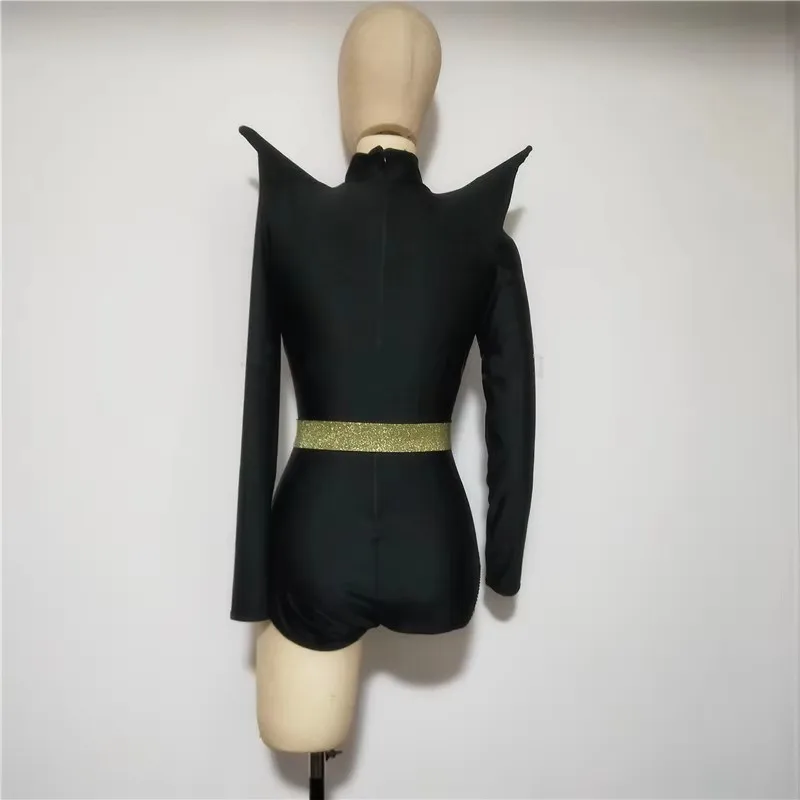 Seksowny damski kombinezon z odkrytymi ramionami, strój tancerki DJ, czerwono-czarny elastyczny obcisły trykot, kostium taneczny na imprezę w barze, do klubu nocnego, na scenę.