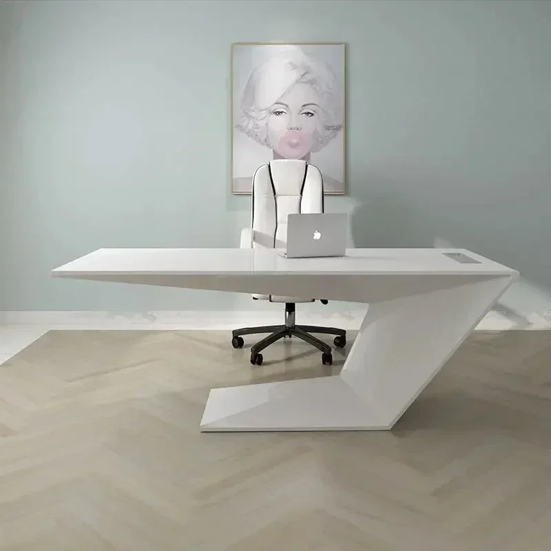 S Cream Style Paint Desk Home Computer Desk Simple Modern Light Luxury Beauty Institution Desk