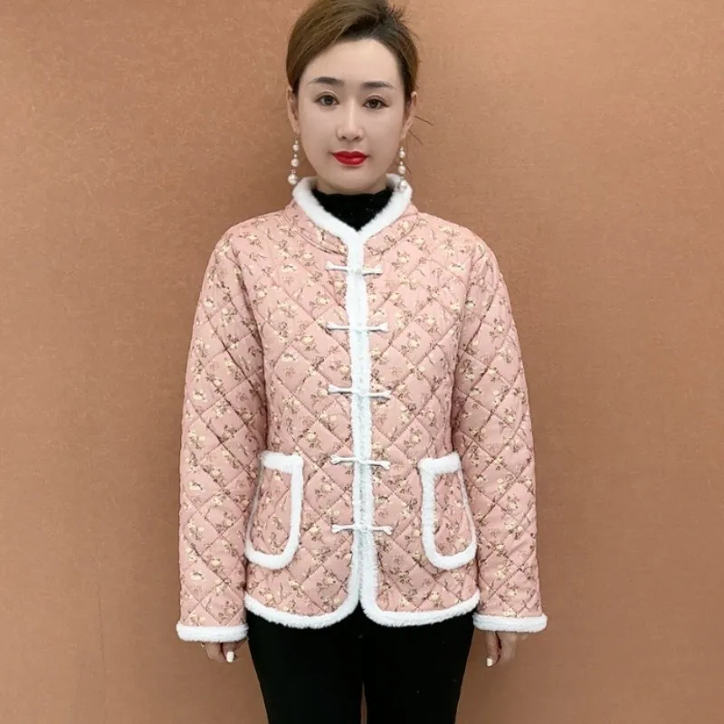 

Faionable ort Women's Cotton Jaet Autumn Winter Thiened Floing Floral Patterned Warm Coat for Middle-Aged And ly