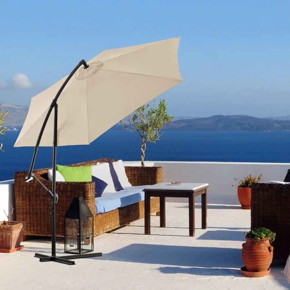 

10ft Cantilever Patio Umbrella, Offset Hanging Outdoor Table Umbrella with Tilt Crank, 6 Sturdy Ribs and Cross Base,UV 50+