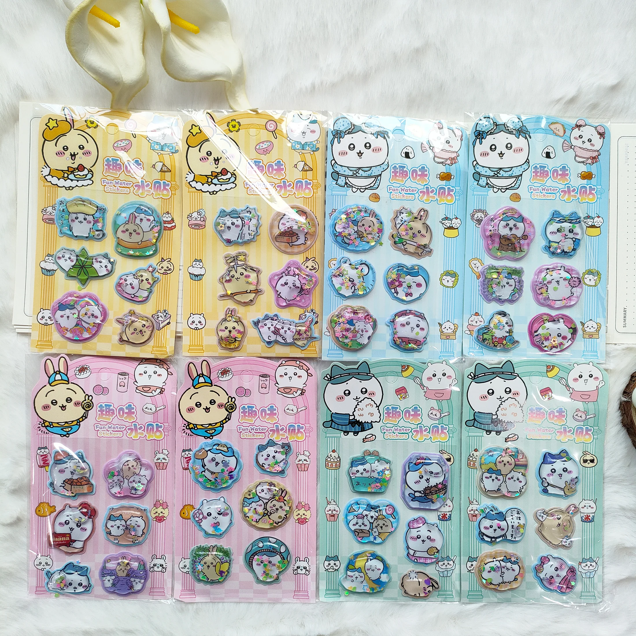 1/12pcsCute Chiikawa Hachiware Usagi 3D Water Shake Stickers Fun DIY Decorative Stickers for Notebooks Laptops and Phone Cases