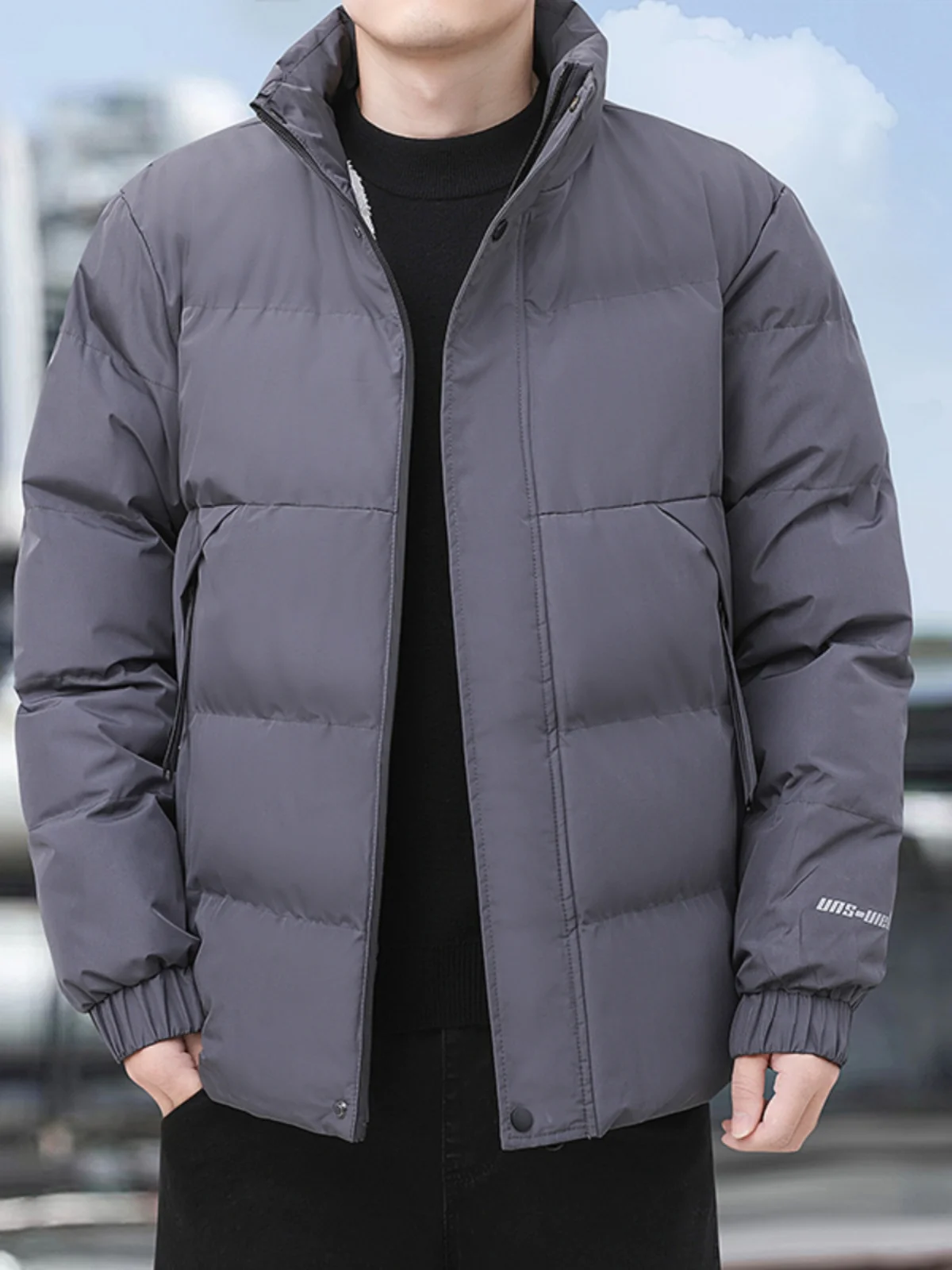 

Men's Winter Thiened Cotton Jaet Windproof Warm Fce Lined Loose Casual Outerwear Youth Faion Polyester Fabric
