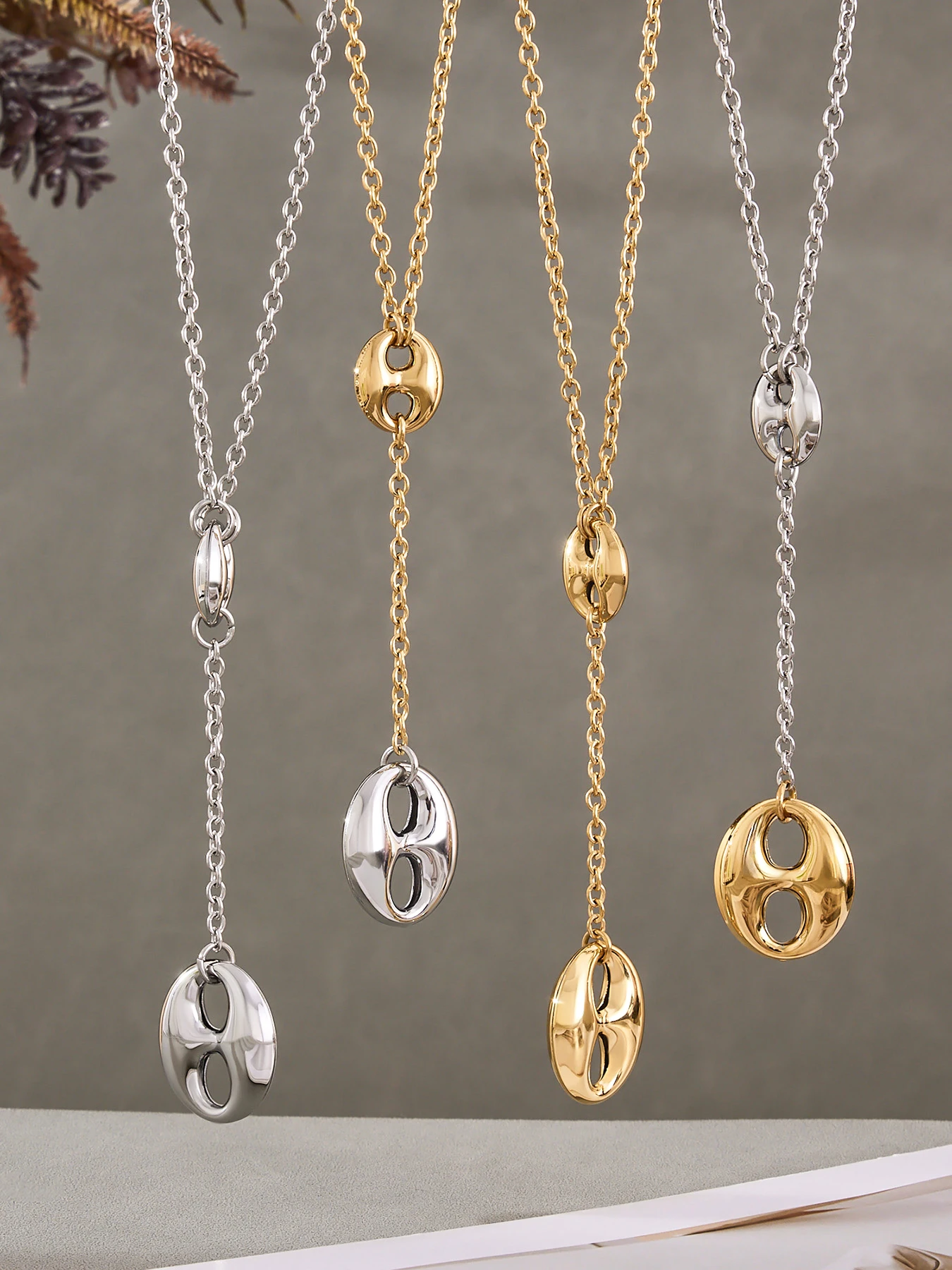 العصرية 4 نماذج Y قلادة للنساء 18 كيلو مطلية بالذهب الوهق قلادة الفولاذ المقاوم للصدأ سلسلة قلادة القلائد لذيذ مجوهرات هدية #1