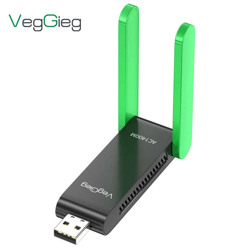 

VegGieg 1400Mbps Dual Band USB WiFi Adapter 2.4G/5G with 5dBi Antenna Driverless Network Card for PC And Laptop
