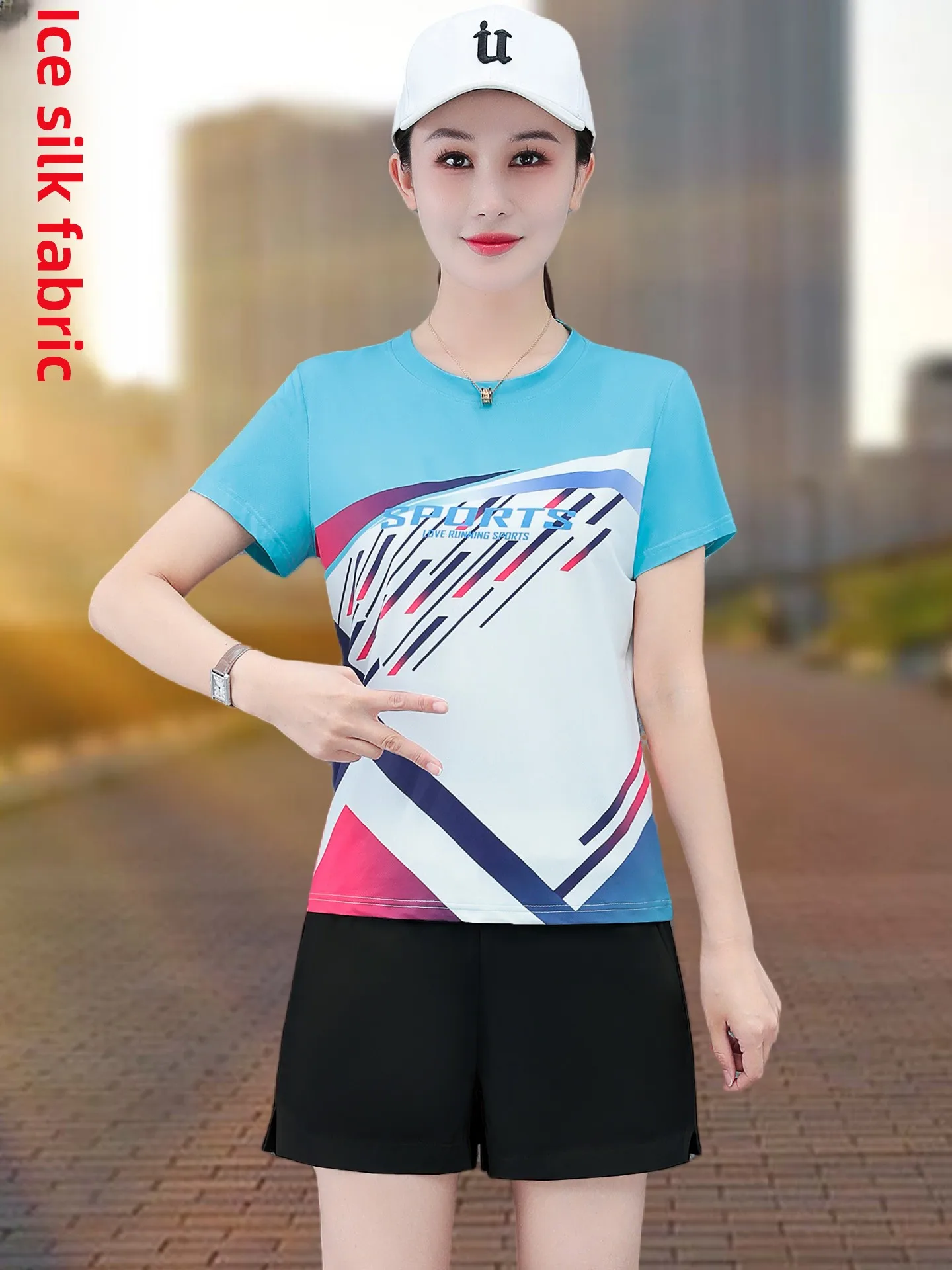 

Ice Silk Qui Dry ort Sve orts Women's Morning Run Summer New Badminton Casual Running Two Piece Set Polyester Fiber