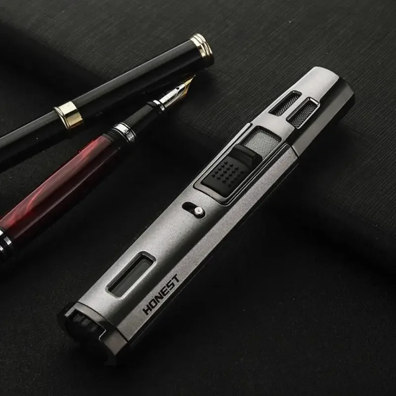 HONEST Metal Twin Turbo Lighter Windproof Factory Strip Gas Lighter Creative Kitchen Lighter Butane Turbo Cigar Accessories