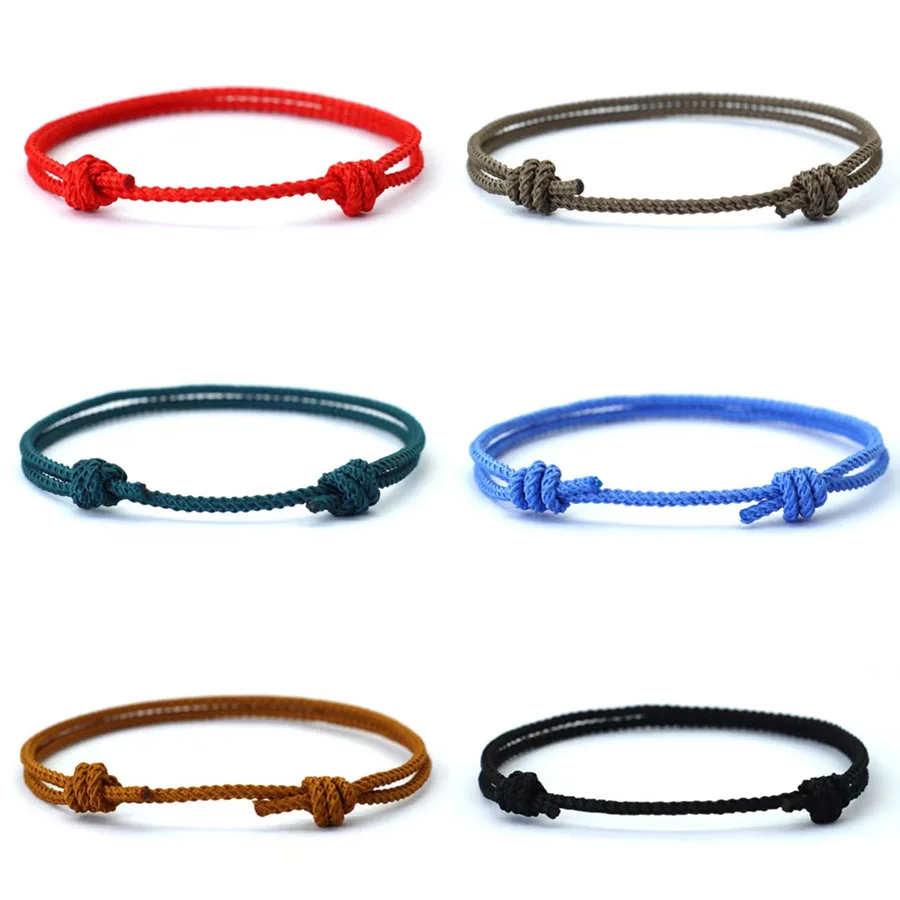 Minimalismo, conjunto de pulsera de cuerda fina de 2mm para hombres y mujeres, tejido hecho a mano, bicapa ajustable, pulsera de cordón rojo de la suerte, joyería para parejas y amigos