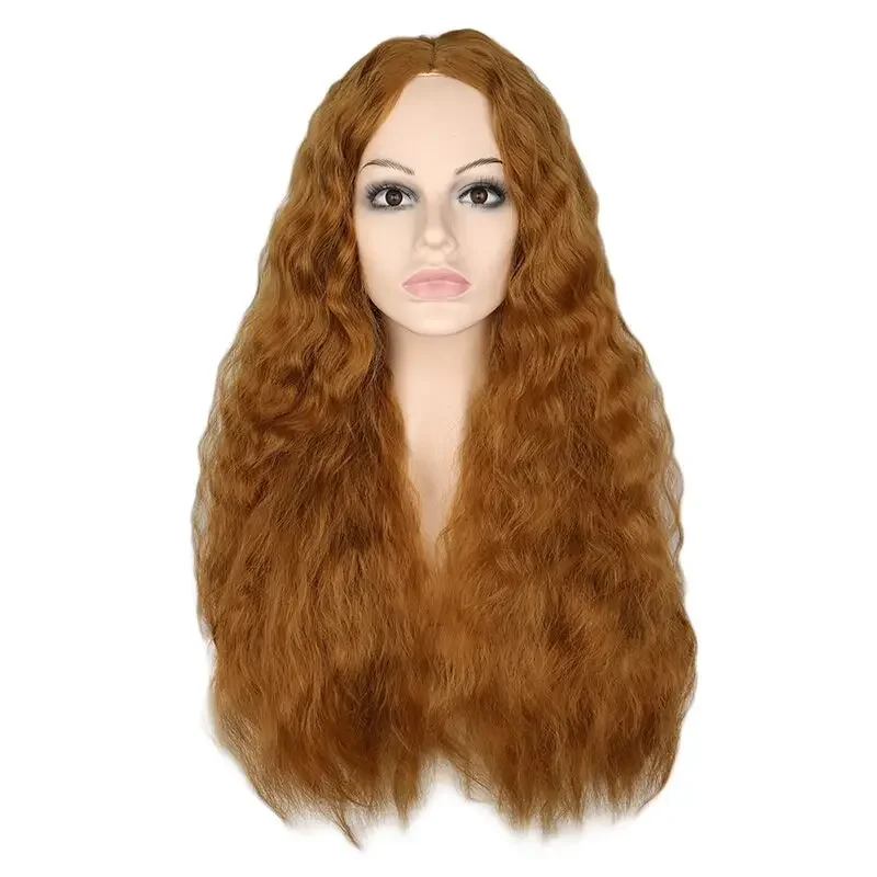 Scarlet Witch Wig Vision Wanda Maximoff Cosplay Wig Long Brown Middle Parting Curly Heat Resistant Hair Wigs   Wig Cap