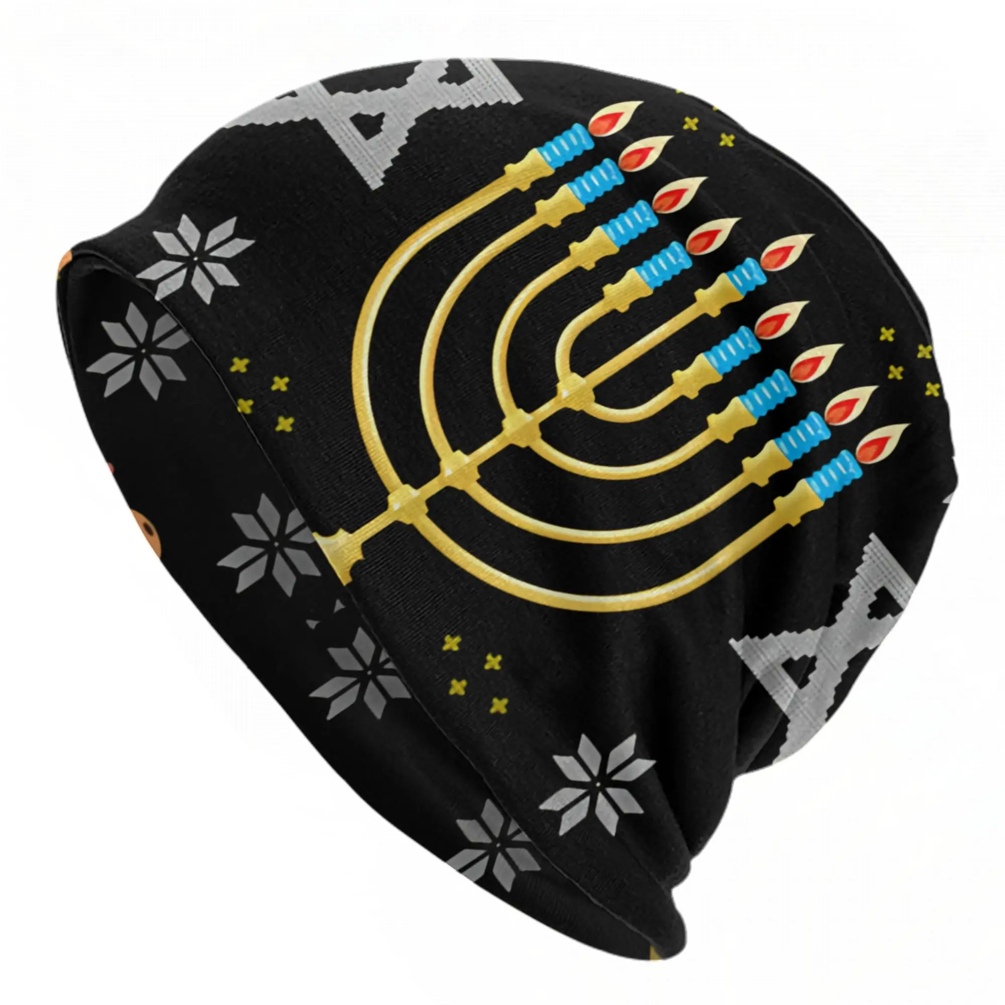Jewish Hanukkah Skullies Beanies Hat Menorah Candle Christmas Hip Hop Men Women Outdoor Caps Warm Head Wrap Bonnet Hat