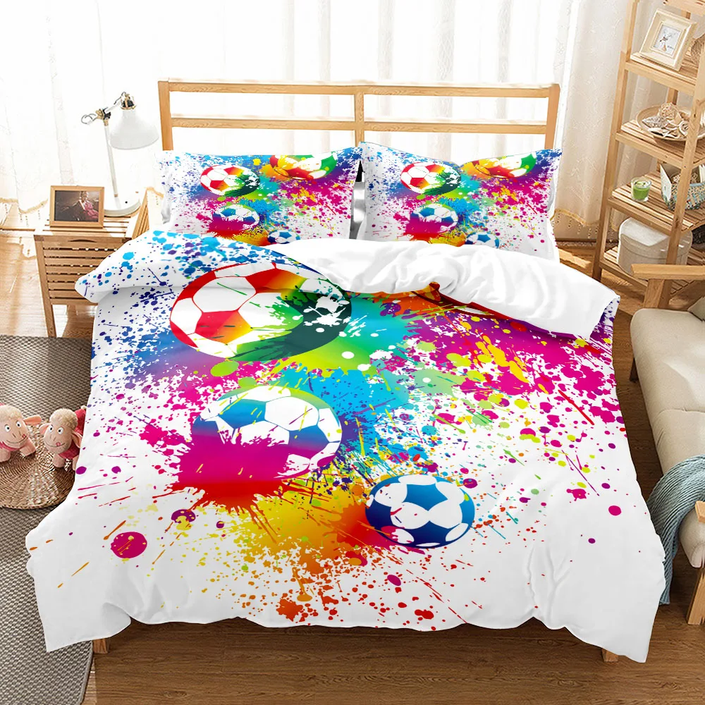 Watercolor Soccer Children Duvet Cover Set King Queen Double Full Twin Single Size Bed Linen Set