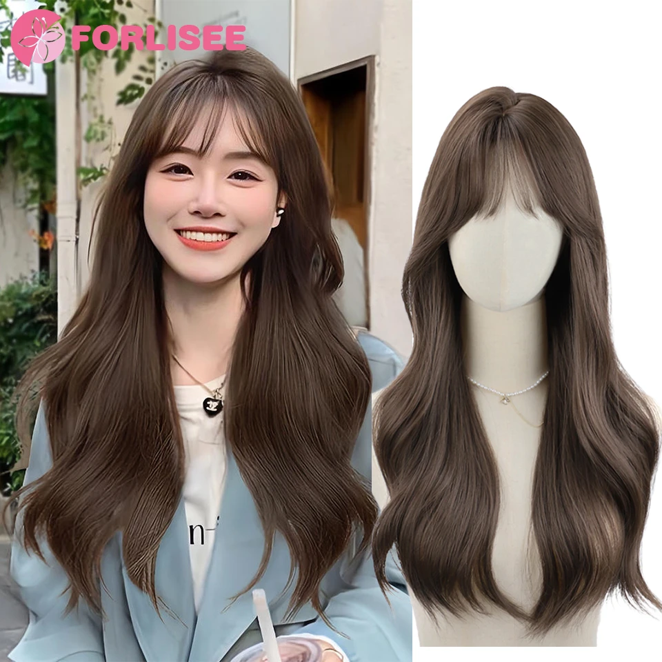 

FORLISEE Synthetic Wig Women Air Bangs Long Curly Hair Fluffy Natural Korean Big Wave Wig