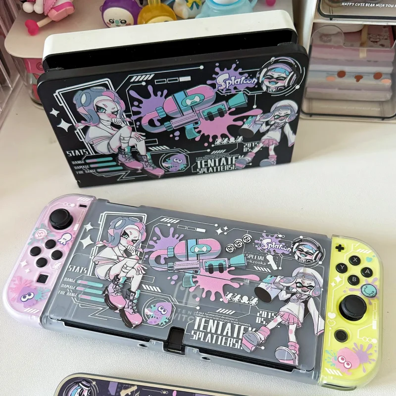Funda Protectora Splatoon para Switch 2 Oled Ns, Carcasa Rígida Translúcida Esmerilada, Protección Antiarañazos para Gamers
