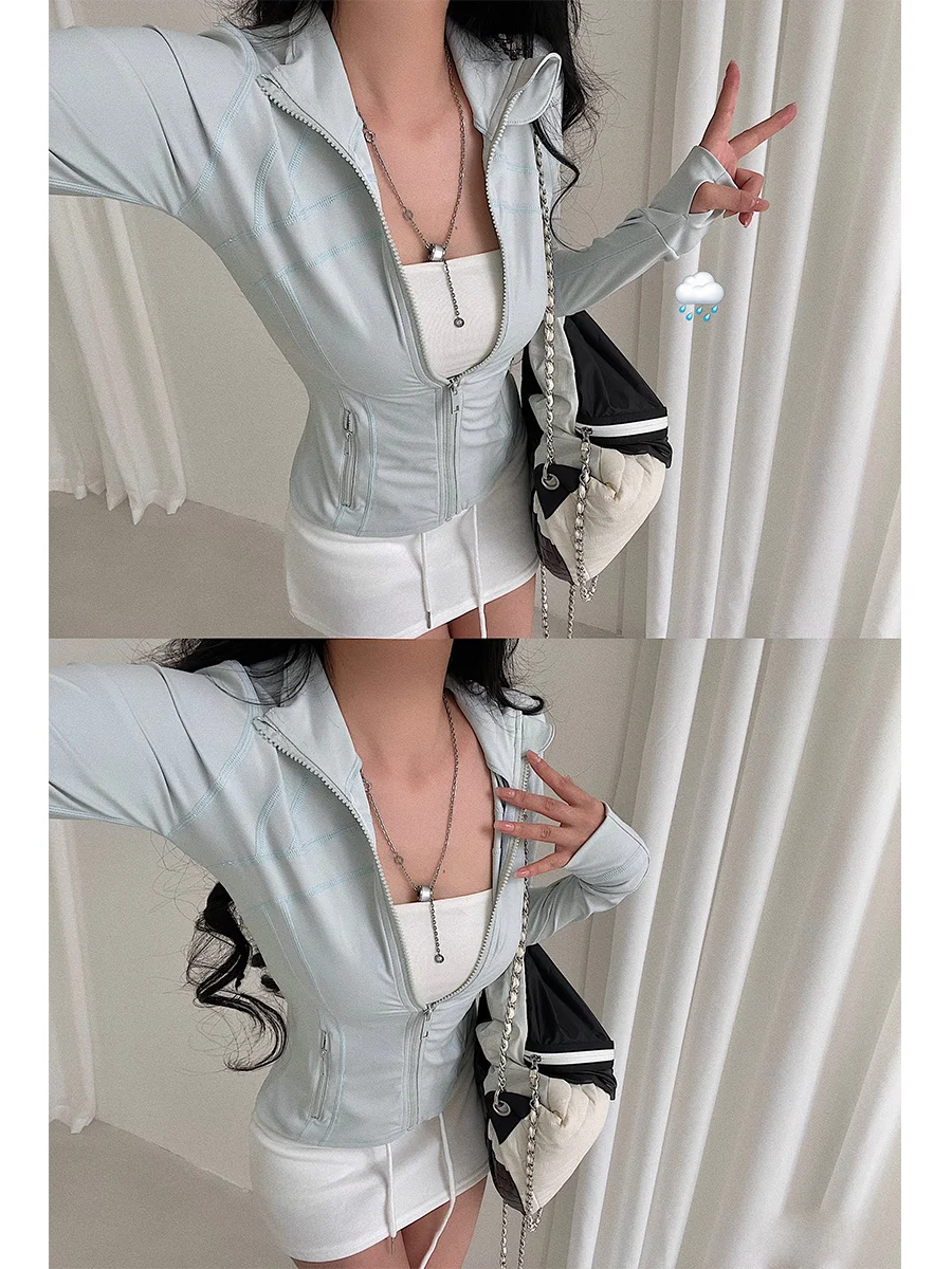 WOMENGAGA Sporty Slim Sweatshirt Thin Waist Long Sleeve Zipper Sport Casual Top Sweet Hoodie Hot Sexy Korean Women Tops  Z8E0