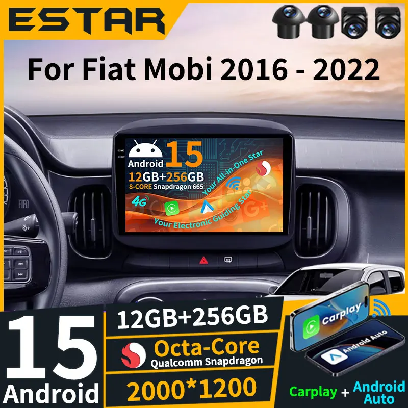 Wireless Carplay Android 15 For Fiat Mobi 2016 - 2022 Car Radio Head Unit Multimedia Video Player GPS DSP BT QLED 4G LTE Stereo