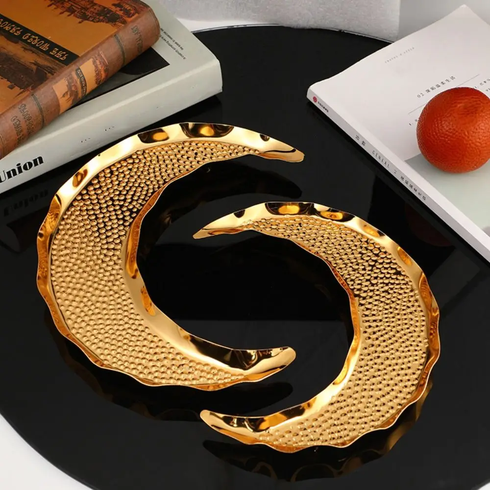 Fruit Plate Gold Eid Mubarak Moon Serving Tray Alloy Anti-fall Crescent Moons Tray Durable Ramadan Candy Dish Snack