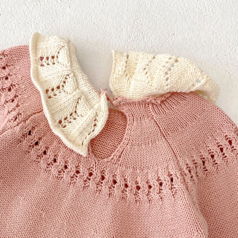 Autumn new outfit for 0-3 year old baby children\'s clothing, girl baby lotus leaf collar cute long sleeved knitted long top